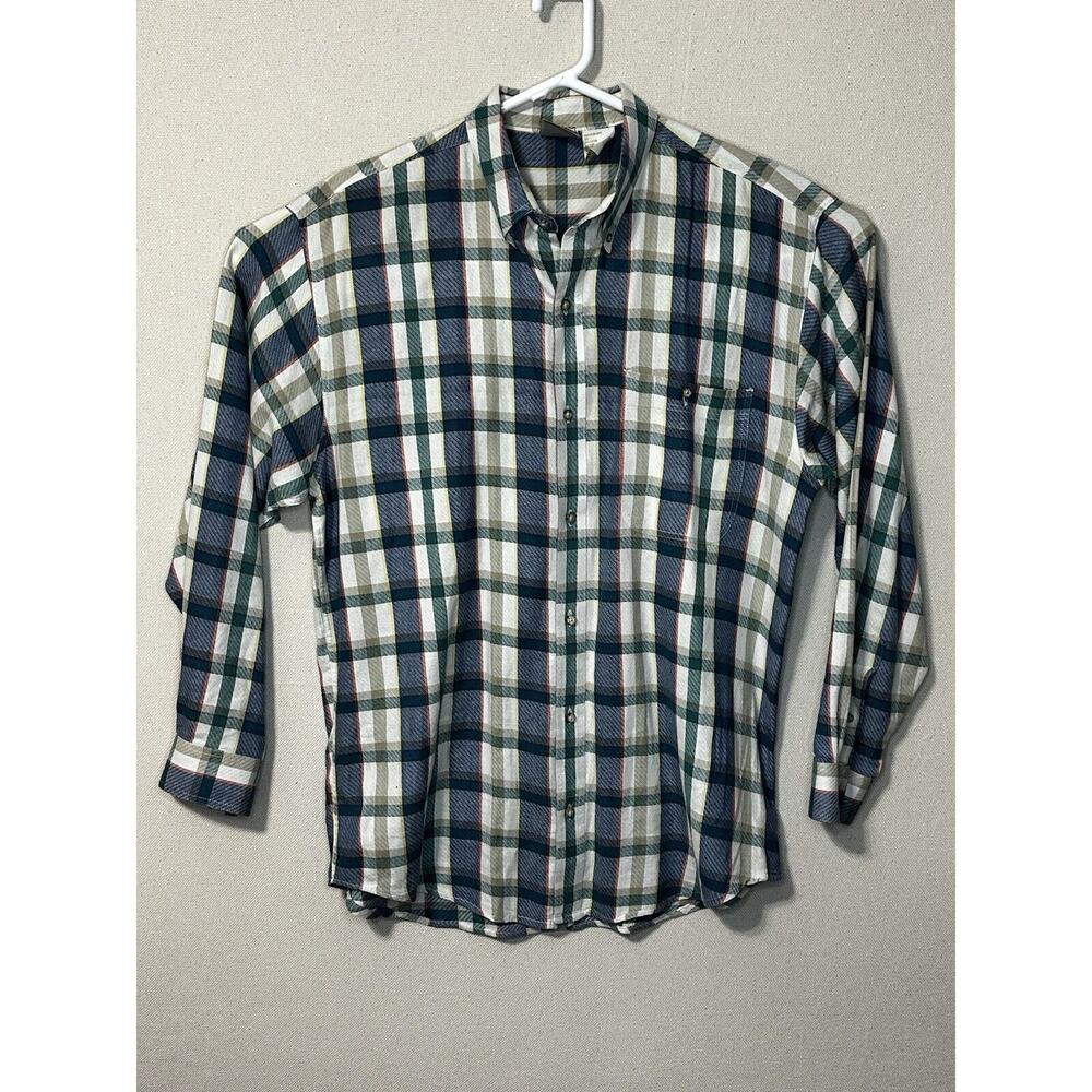 Sierra Pacific Men’s Large‎ Blue Green Tan Plaid Long Sleeve Button Up Shirt